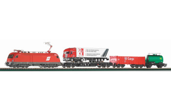 Starter Set Taurus ÖBB w.3 Freight Cars, PIKO A-Track w. Railbed  PIKO 57177