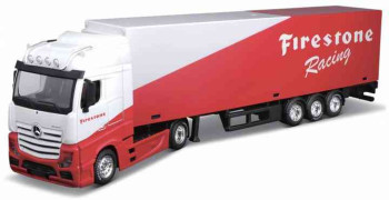 BURAGO Mercedes Benz ACTROS GIGASPACE 'FIRESTONE RACING' STREET FIRE HAULERS WITH TRAILER