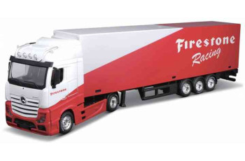 BURAGO Mercedes Benz ACTROS GIGASPACE 'FIRESTONE RACING' STREET FIRE HAULERS WITH TRAILER