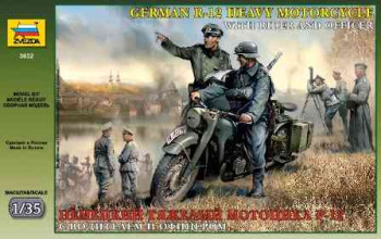 Zvezda 3632 German R-12 Heavy Motorcycle with rider and officer