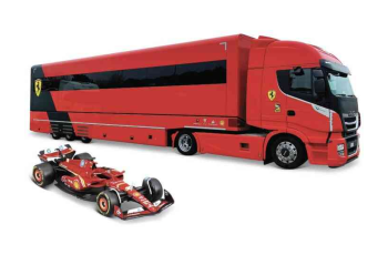 BURAGO FERRARI IVECO S-WAY 570 RACING TRANSPORTER with Ferrari SF-23 #16 CHALES LECLERC 2023  36867