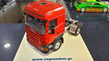 WEDICO 573 SCANIA CR19 CAB KIT RED WITH 730 CHASIS-720 MUD FLAPS-FUTABA S3003-LIGHTS-DIFFERENTIAL ROBBE 